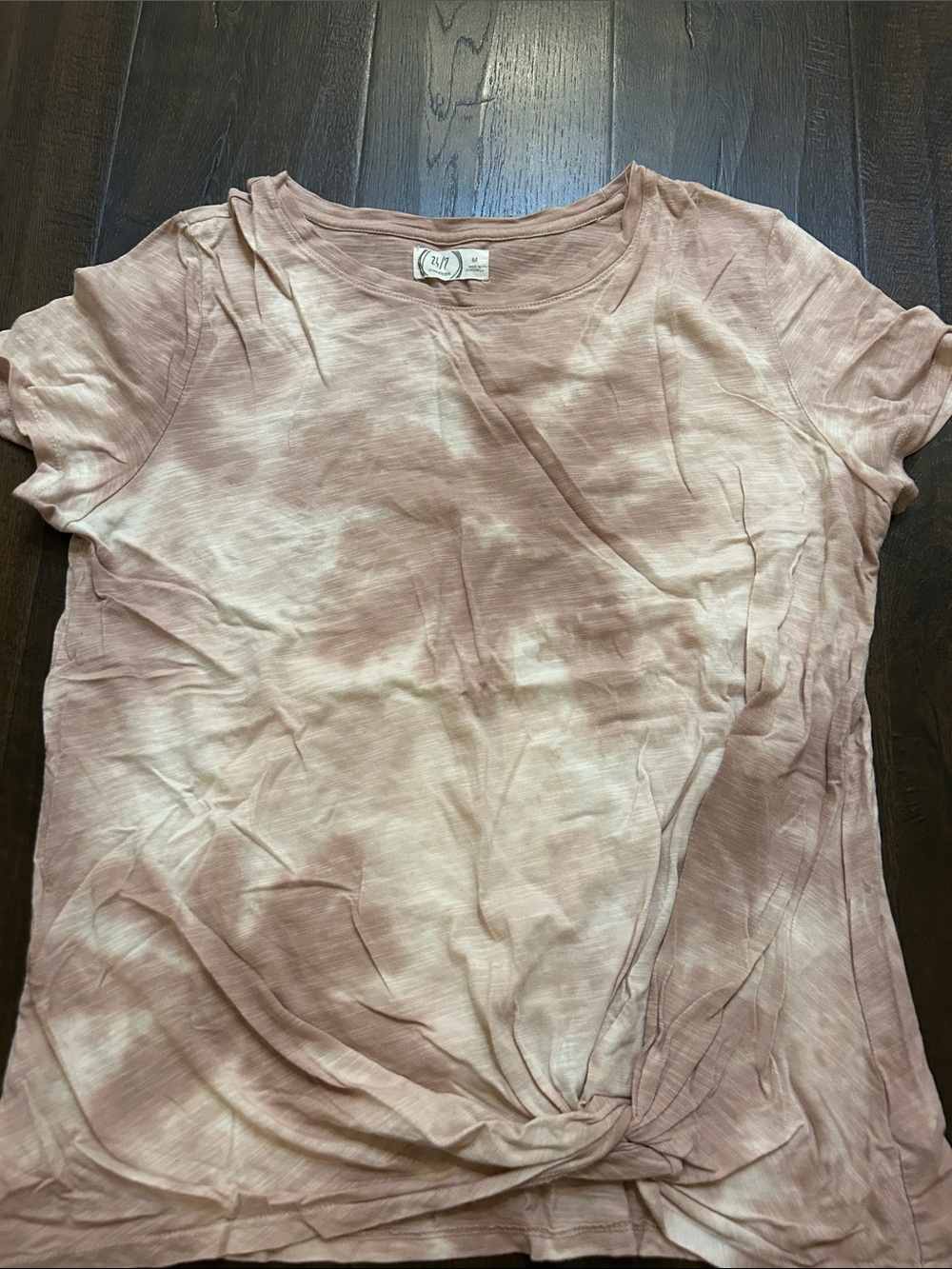Tie-Dye Short Sleeve Tee with Front Twist - Blush